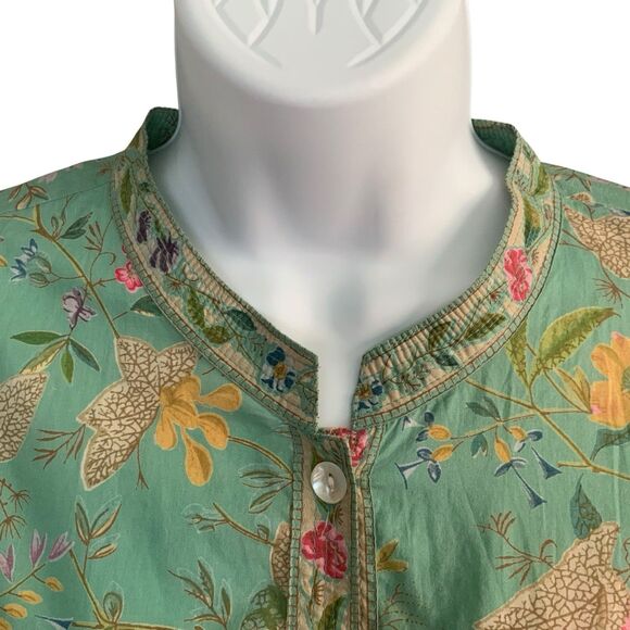 Orvis Women's Green Pink Floral Garden Cotton Button Down Tunic Top Size M - Picture 5 of 13